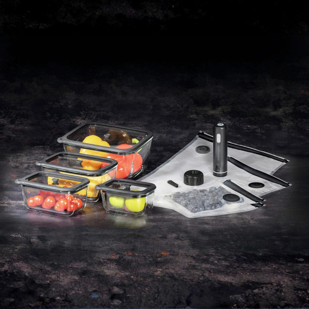 VAKUUMIERSET Vakuum  - Transparent/Schwarz, Basics, Glas/Kunststoff (32/25,5/17cm) - CHEF CUISINE