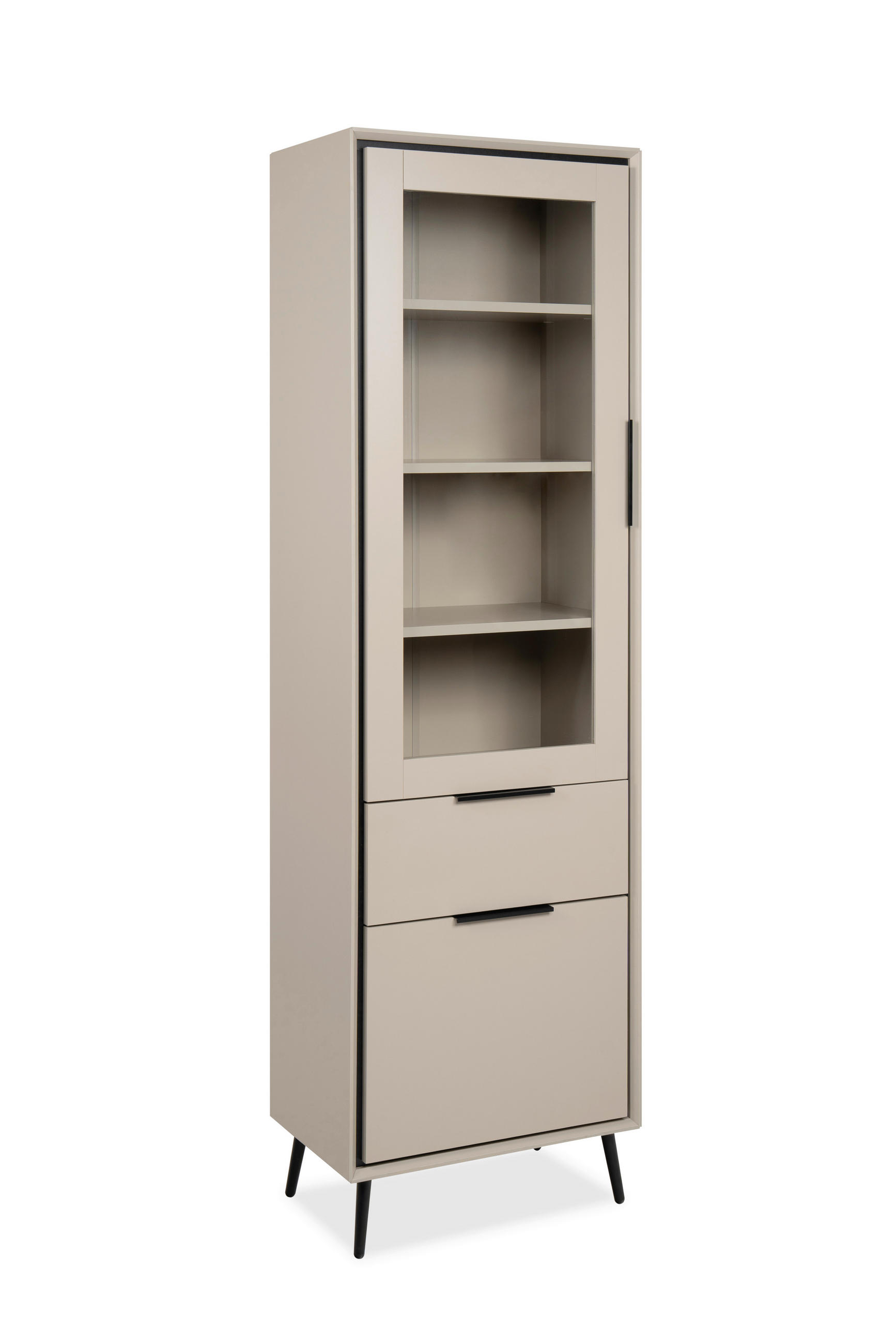 VITRINE in Schwarz, Sandfarben  - Sandfarben/Schwarz, Design, Glas/Holzwerkstoff (60/200/38cm) - MID.YOU