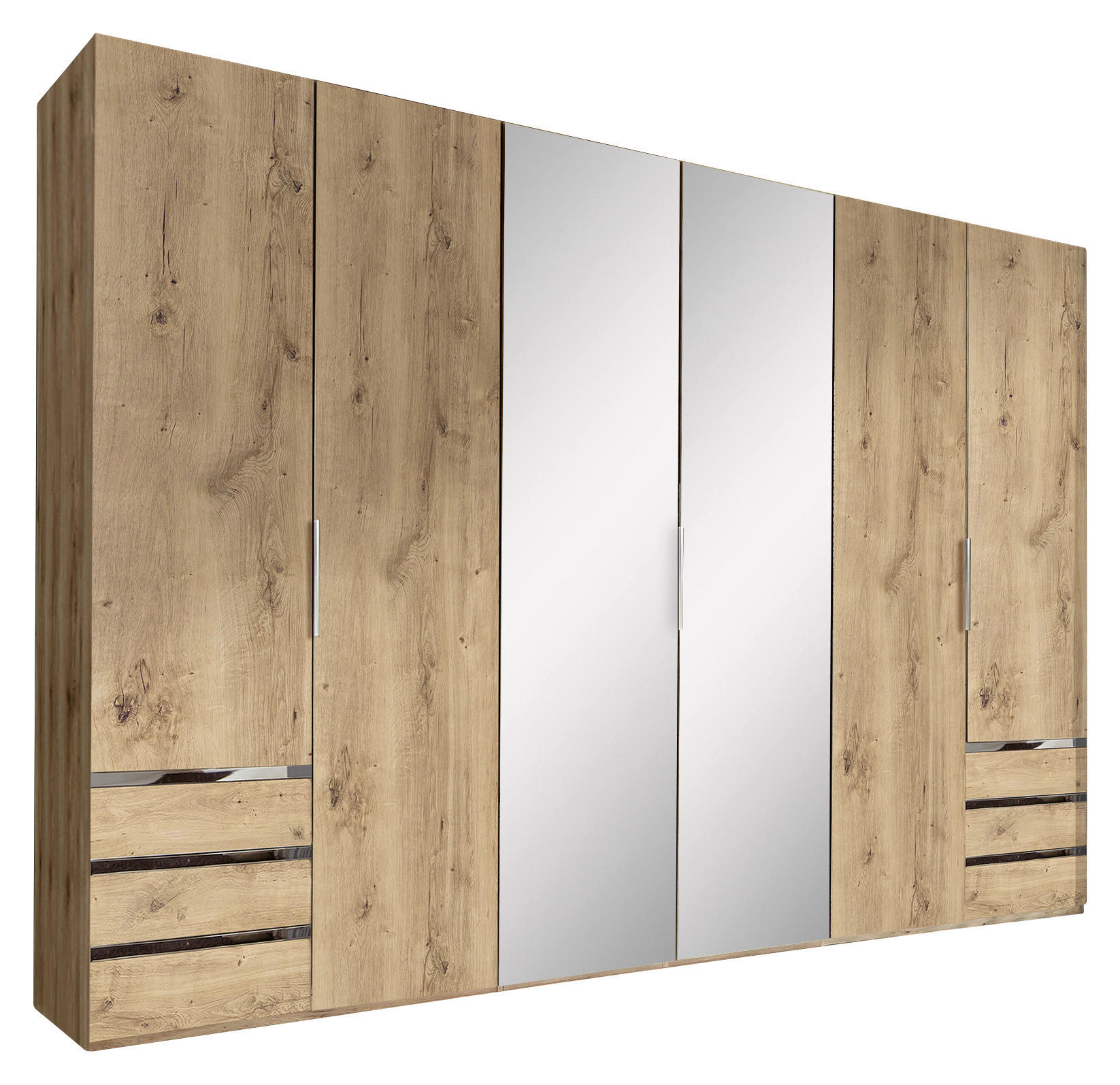 DREHTÜRENSCHRANK  in Eichefarben  - Chromfarben/Eichefarben, MODERN, Glas/Holzwerkstoff (300/216/58cm) - MID.YOU