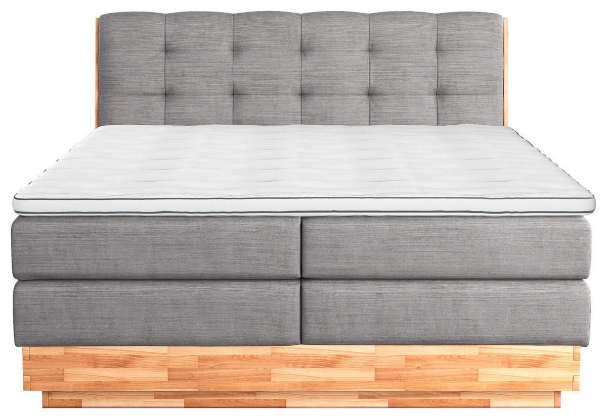 BOXSPRING-ÁGY 160/200 cm  világosszürke  - világosszürke/fekete, Natur, textil/fa (160/200cm)