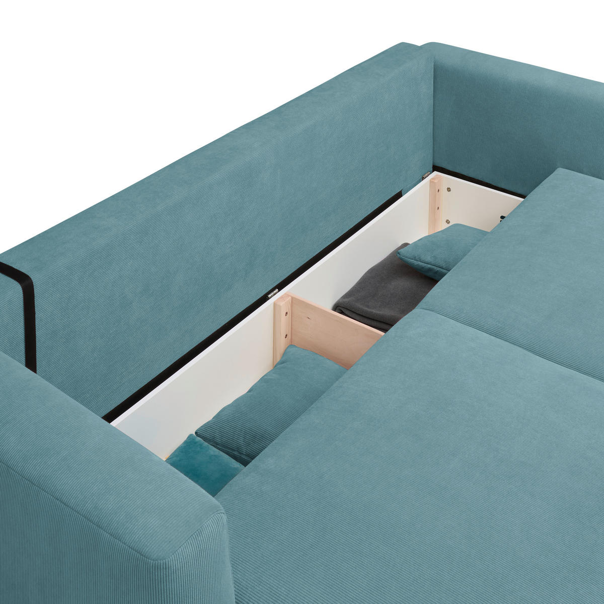 SCHLAFSOFA  mit Stoffauswahl, Schlafen auf Sitzhöhe, Rücken echt Cord Türkis  - Türkis/Schwarz, Design, Kunststoff/Textil (250/92/105cm) - Carryhome