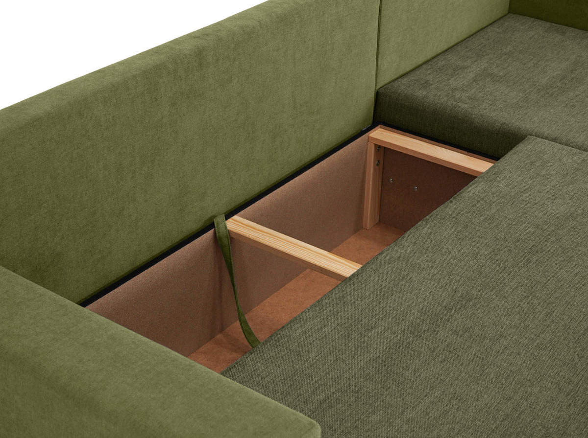 ECKSOFA Olivgrün Flachgewebe, Struktur  - Schwarz/Olivgrün, Design, Kunststoff/Textil (252/155cm) - Livetastic