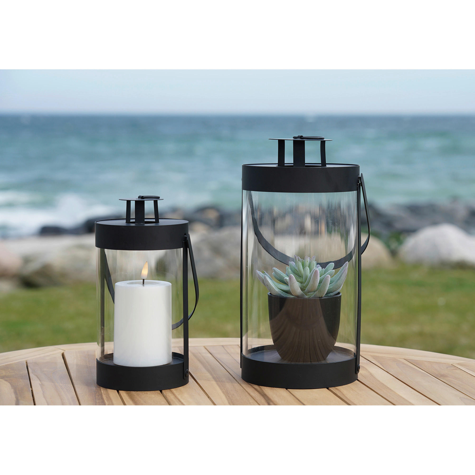 LATERNENSET - Klar/Schwarz, Design, Glas/Metall (12/24/12cm)