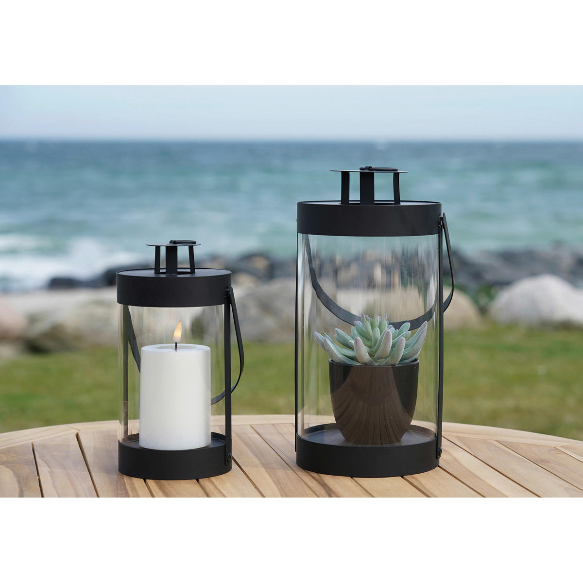 LYKTSET - klar/svart, Design, metall/glas (12/24/12cm)
