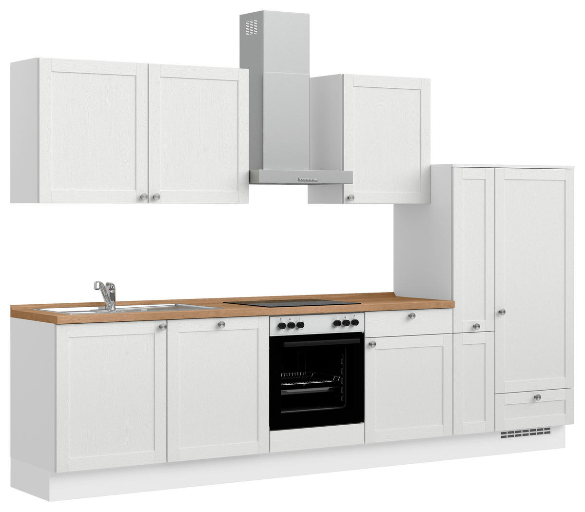KÜCHENBLOCK Frame 330 cm  in Weiß, Eichefarben  - Edelstahlfarben/Eichefarben, MODERN, Holzwerkstoff/Metall (330cm) - Nobilia