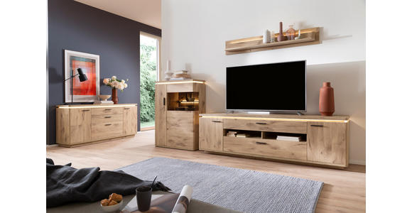 WOHNWAND 3-teilig  in Eichefarben  310/181/50 cm  - Eichefarben/Anthrazit, KONVENTIONELL, Glas/Holzwerkstoff (310/181/50cm) - Cantus