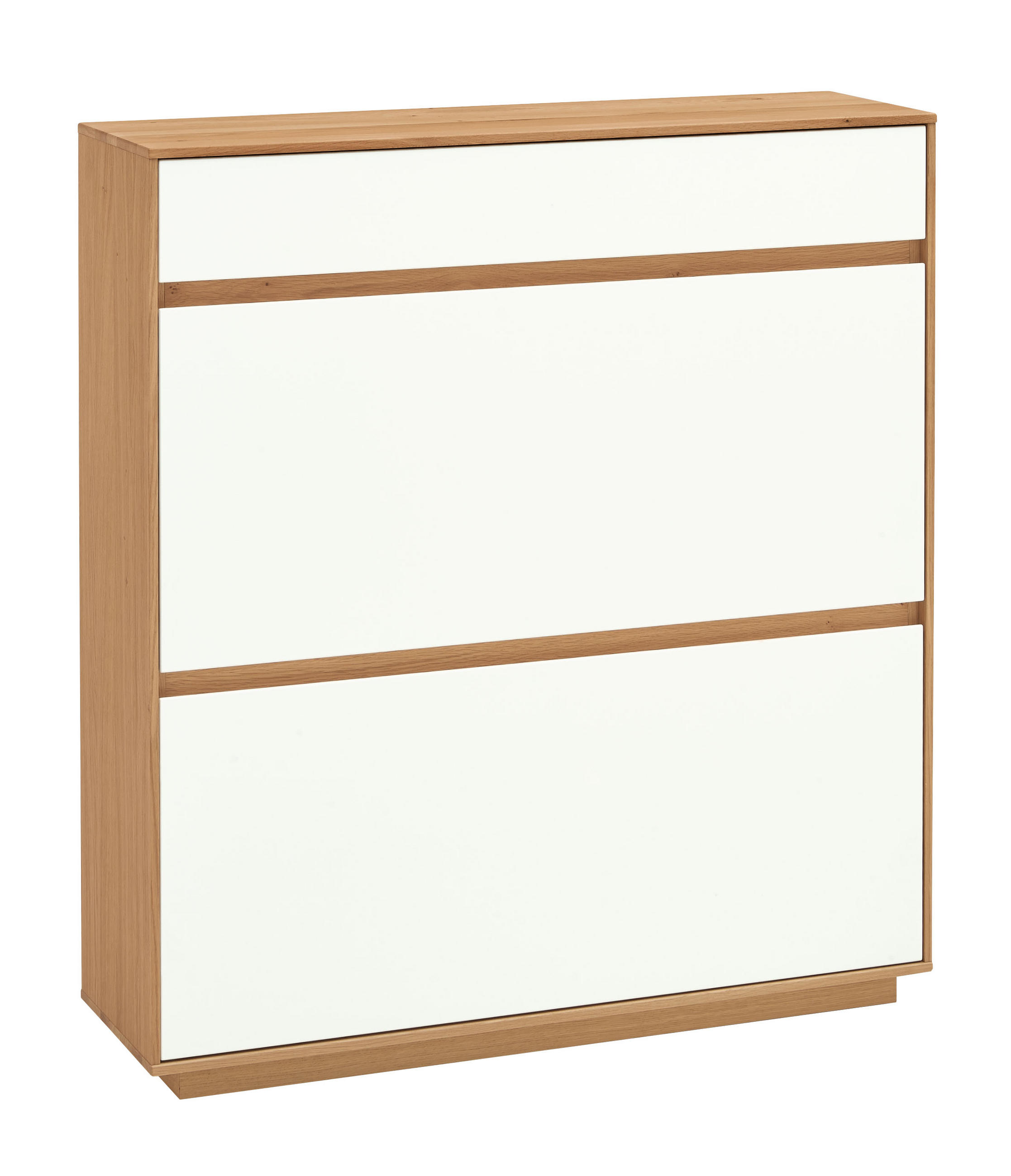 SCHUHKIPPER Eiche teilmassiv lackiert Weiß, Eichefarben - Eichefarben/Weiß, Basics, Holz (101/111/31cm)