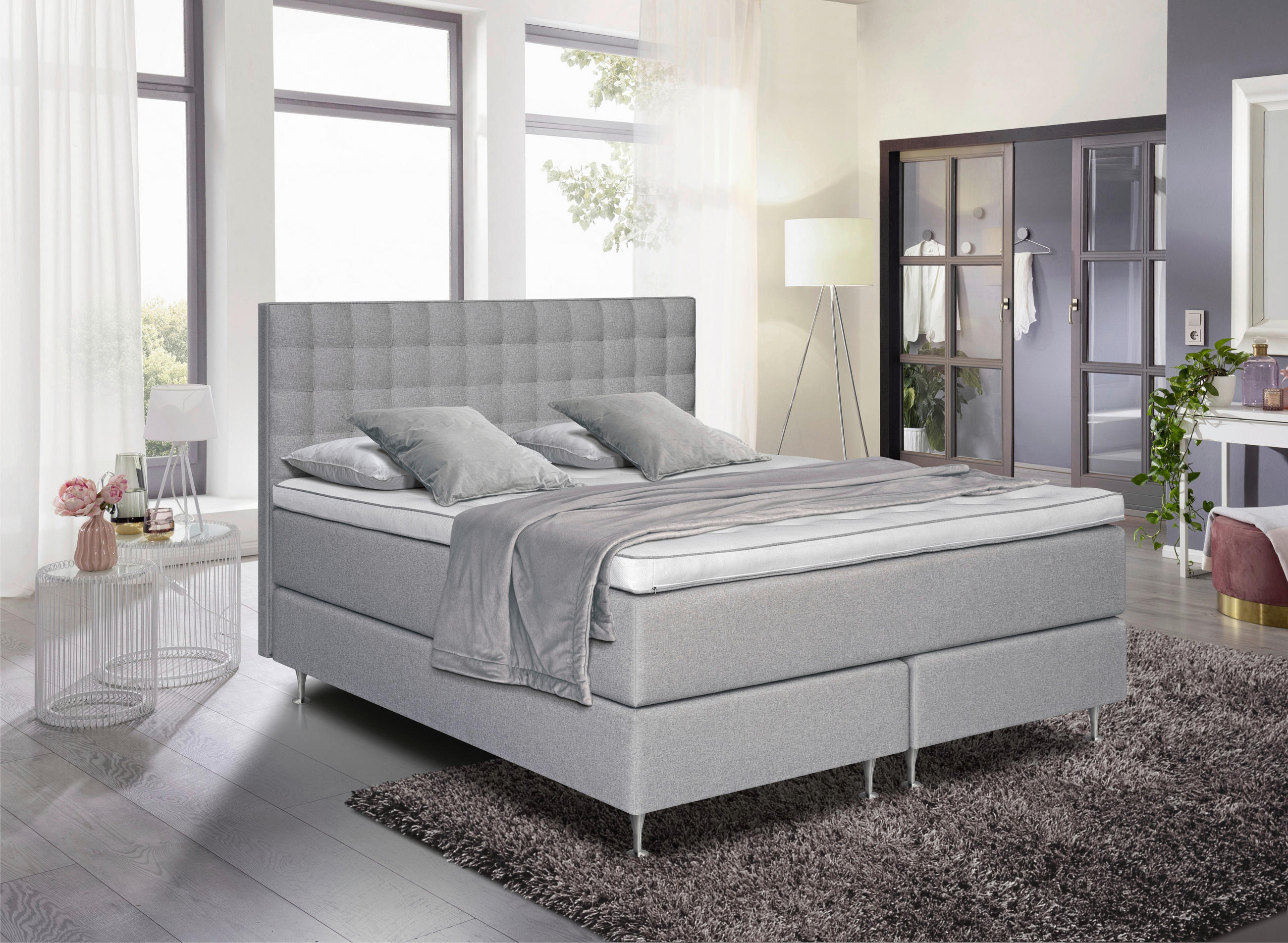 KONTINENTALSÄNG 180/200 cm  i ljusgrå  - aluminiumfärgad/ljusgrå, Klassisk, metall/trä (180/200cm) - Cassando