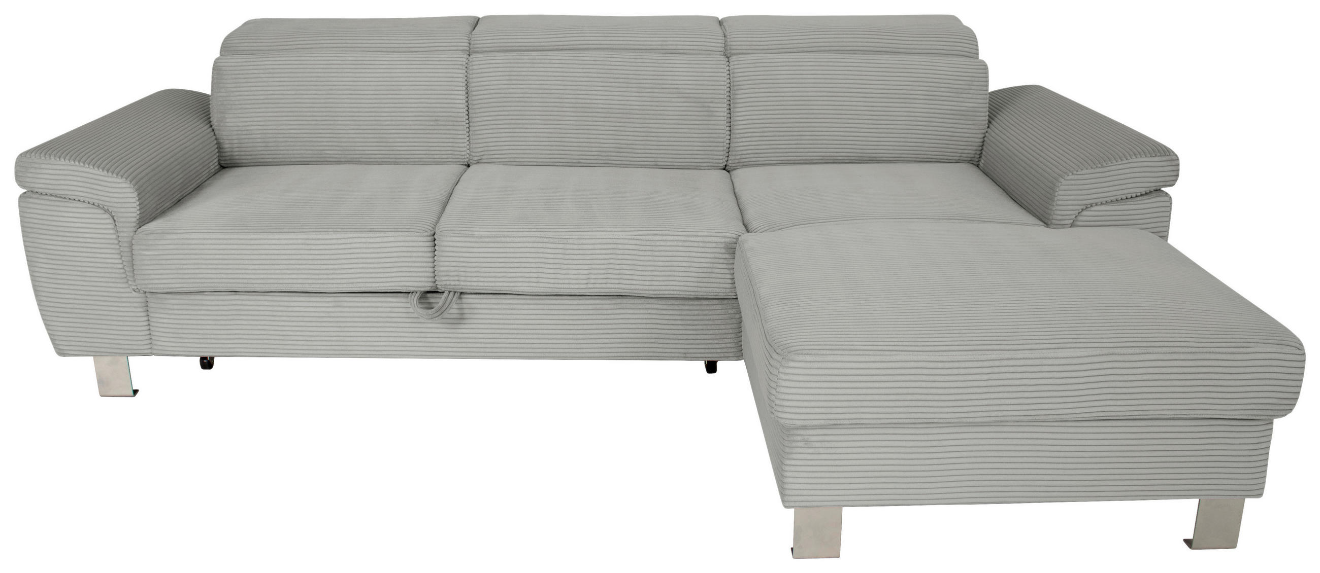 ECKSOFA inkl. Funktionen Grau Cord  - Silberfarben/Grau, Design, Textil/Metall (250/167cm) - Xora