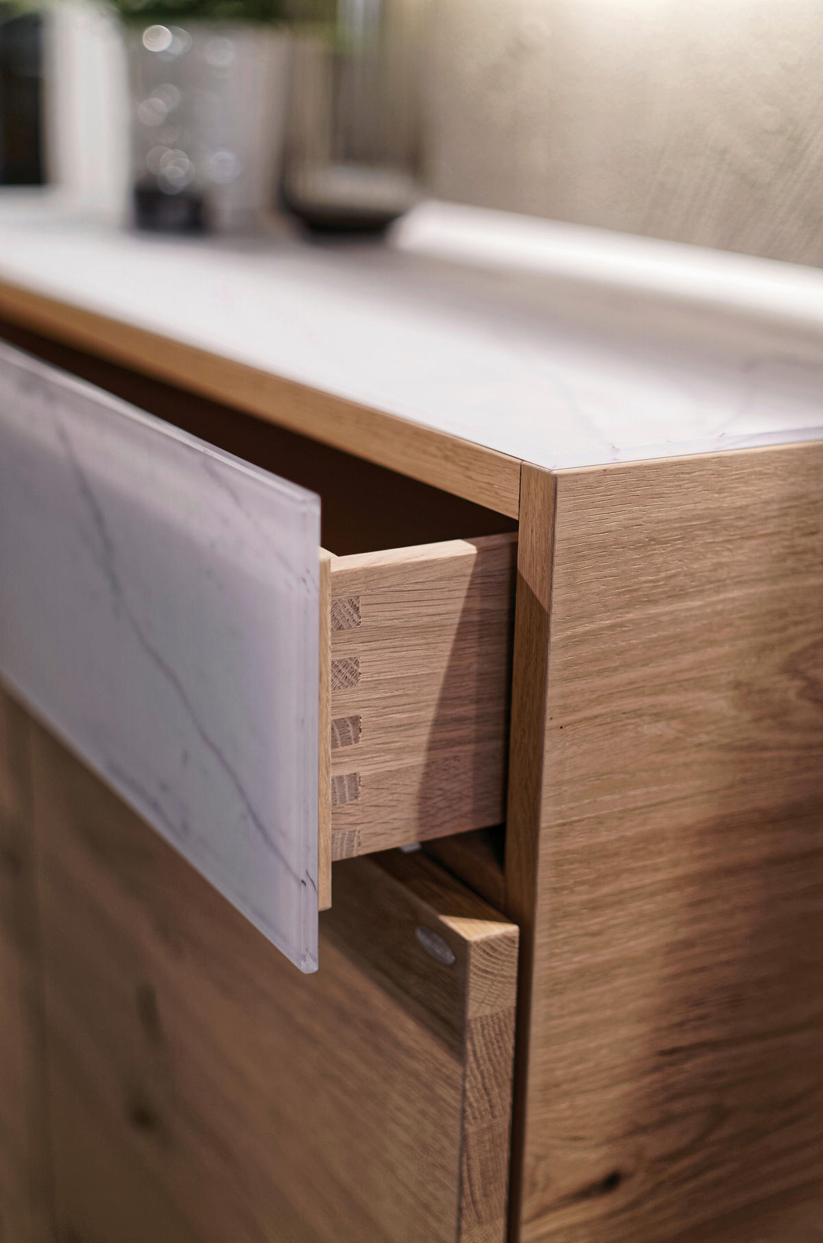SCHUHSCHRANK Eiche furniert, massiv Weiß, Eichefarben  - Eichefarben/Weiß, Natur, Glas/Holz (96/106/42,6cm) - Voglauer