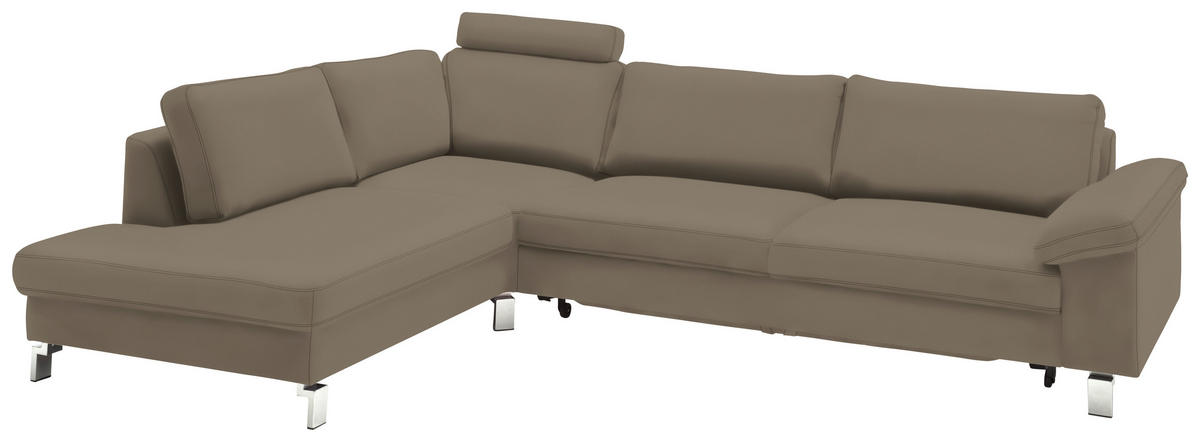 ECKSOFA in Echtleder Taupe  - Taupe/Chromfarben, Design, Leder/Metall (200/281cm) - Pure Home Lifestyle