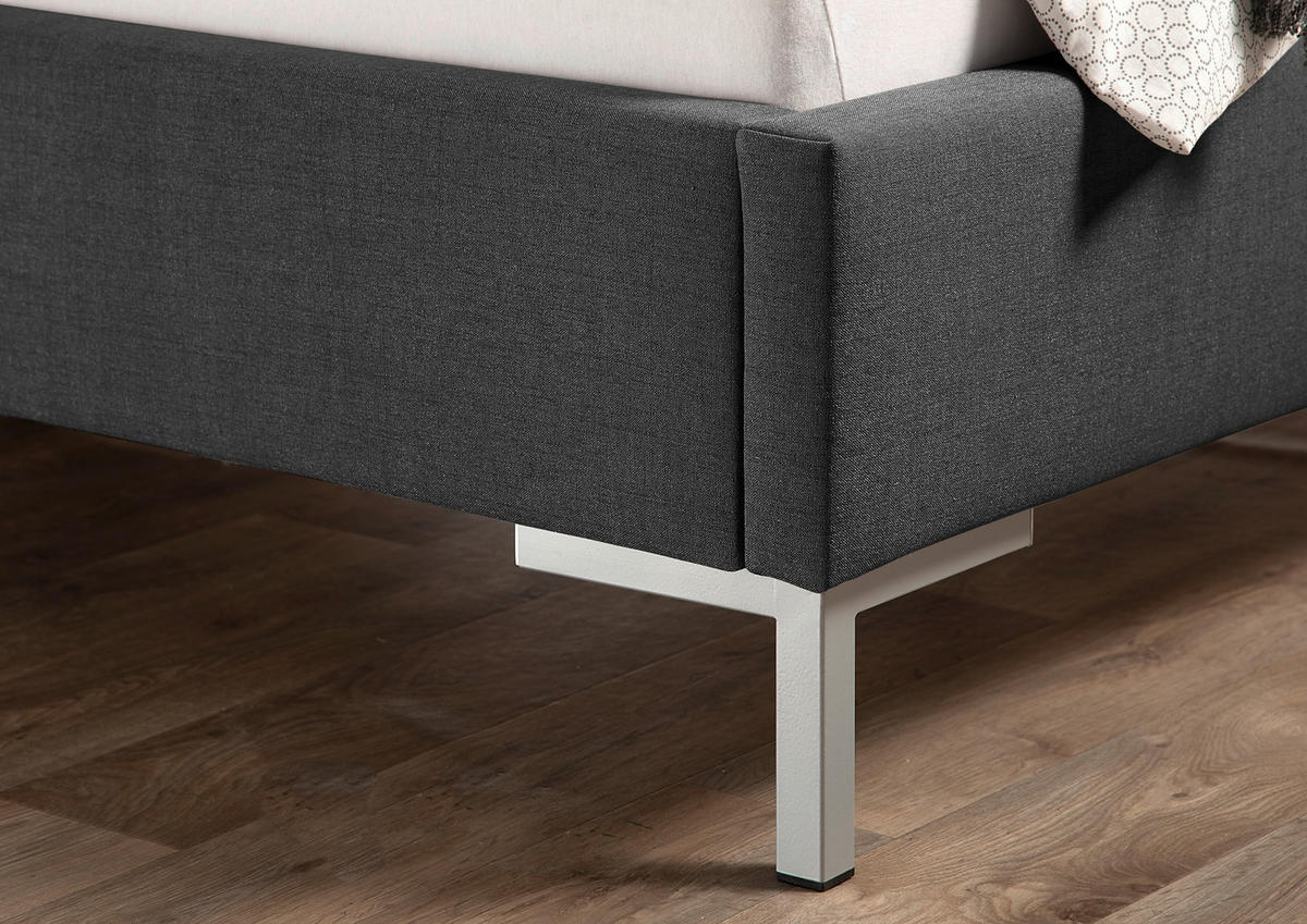 POLSTERBETT 140/200 cm,  in Anthrazit,  - Anthrazit/Silberfarben, MODERN, Textil/Metall (140/200cm) - Livetastic