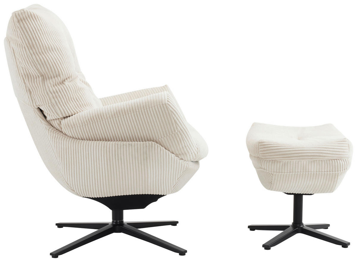 RELAXSESSELSET Cord Relaxfunktion, Hocker    - Beige/Schwarz, Design, Textil/Metall (77/100/78cm) - Carryhome
