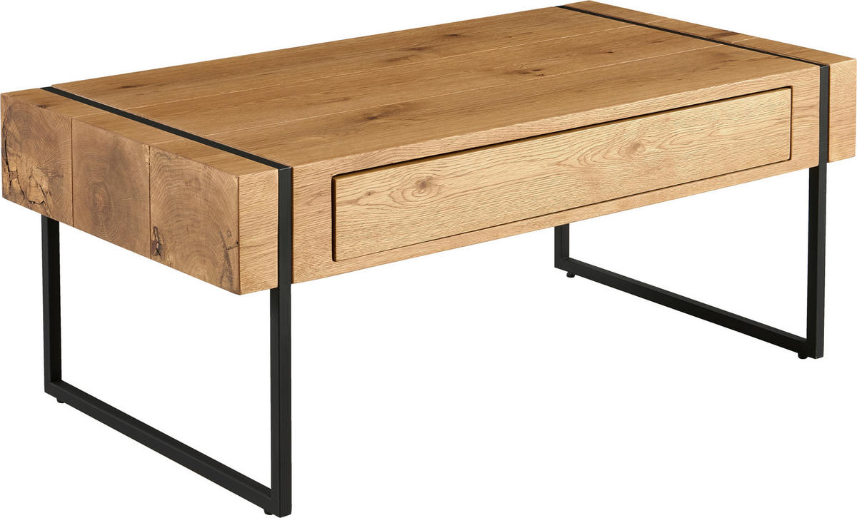 COUCHTISCH Eiche furniert, massiv 110/59,4/45 cm rechteckig Schwarz, Eichefarben  - Eichefarben/Schwarz, Design, Holz/Holzwerkstoff (110/59,4/45cm) - Carryhome