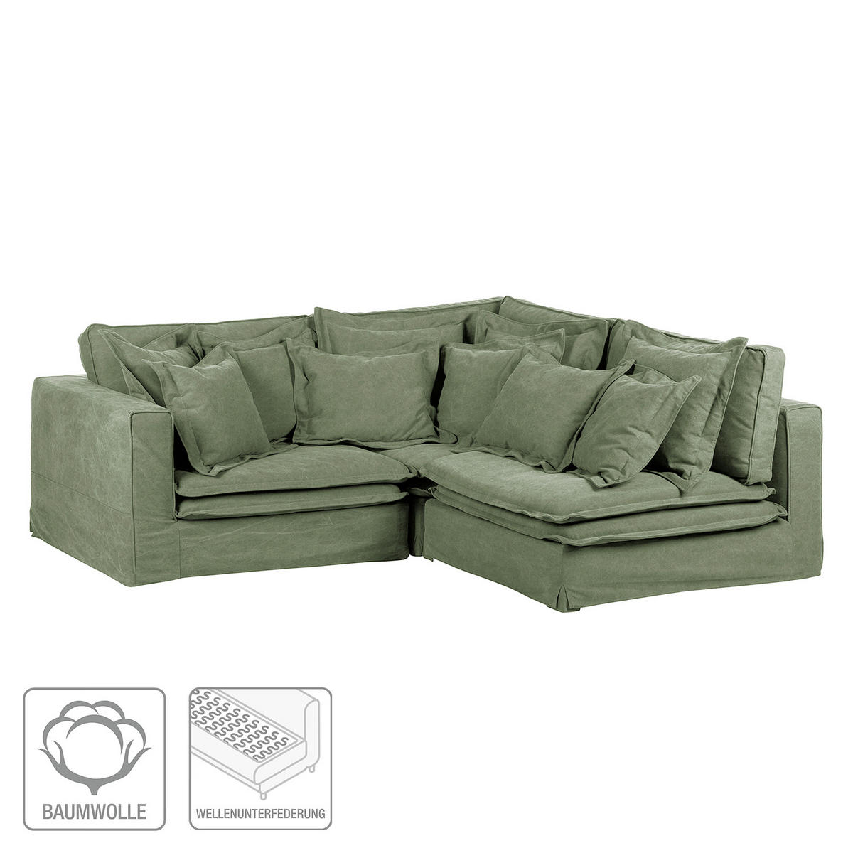 ECKSOFA STELLA in Webstoff Olivgrün Zierkissen, Rückenkissen  222/238 cm  - Schwarz/Olivgrün, Design, Kunststoff/Textil (222/238cm) - P & B