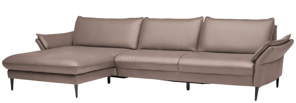 ECKSOFA in Echtleder Taupe  - Taupe/Schwarz, Design, Leder/Metall (172/334cm) - Valdera