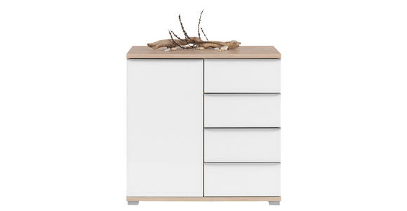 KOMMODE , 80/80/40 cm, 4 Schublade(n)  - Alufarben/Weiß, Design, Glas/Holzwerkstoff (80/80/40cm) - Moderano