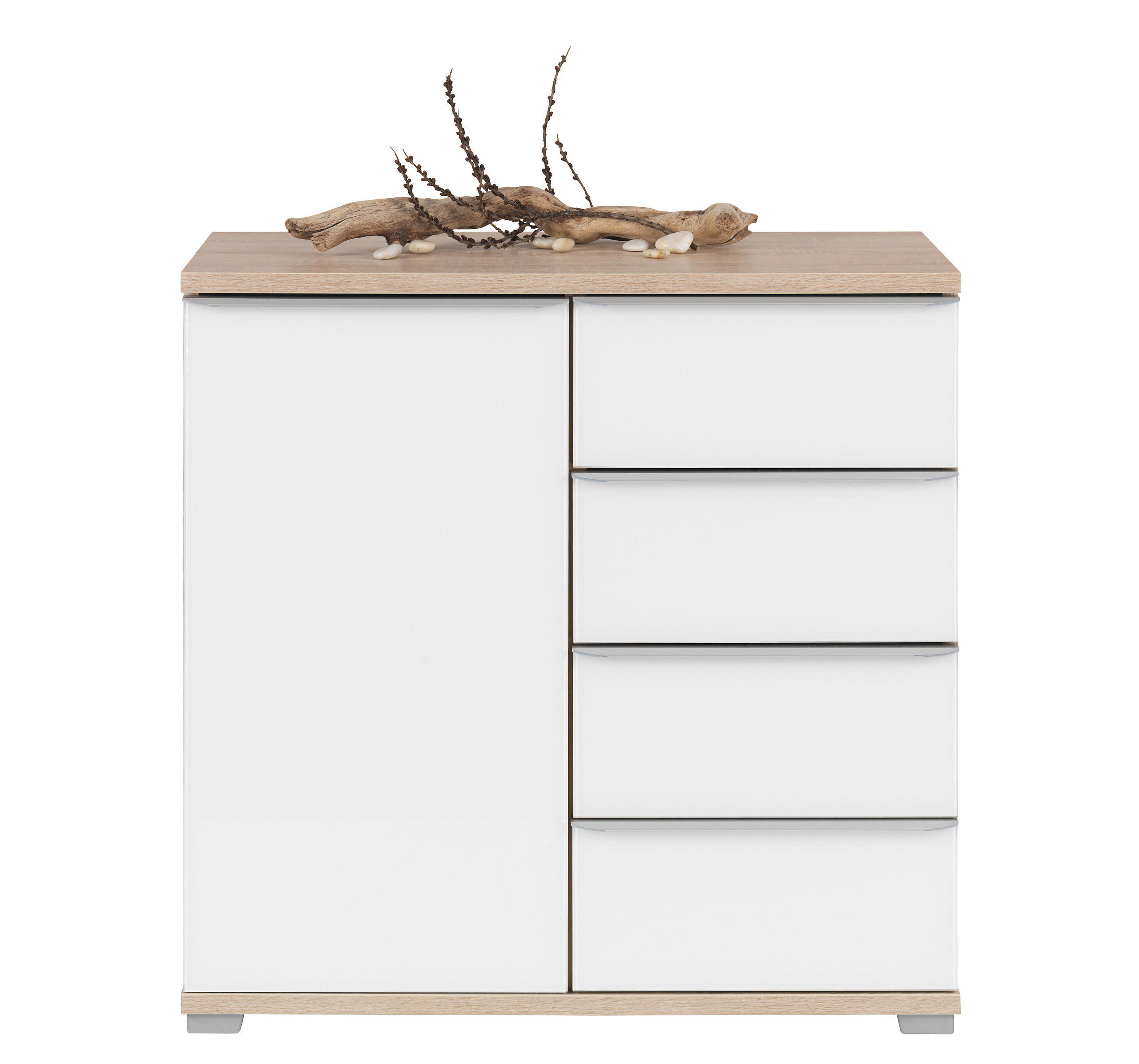 KOMMODE 80/80/40 cm  in Weiss, Sonoma Eiche  - Weiss/Alufarben, Design, Glas/Holzwerkstoff (80/80/40cm) - Moderano