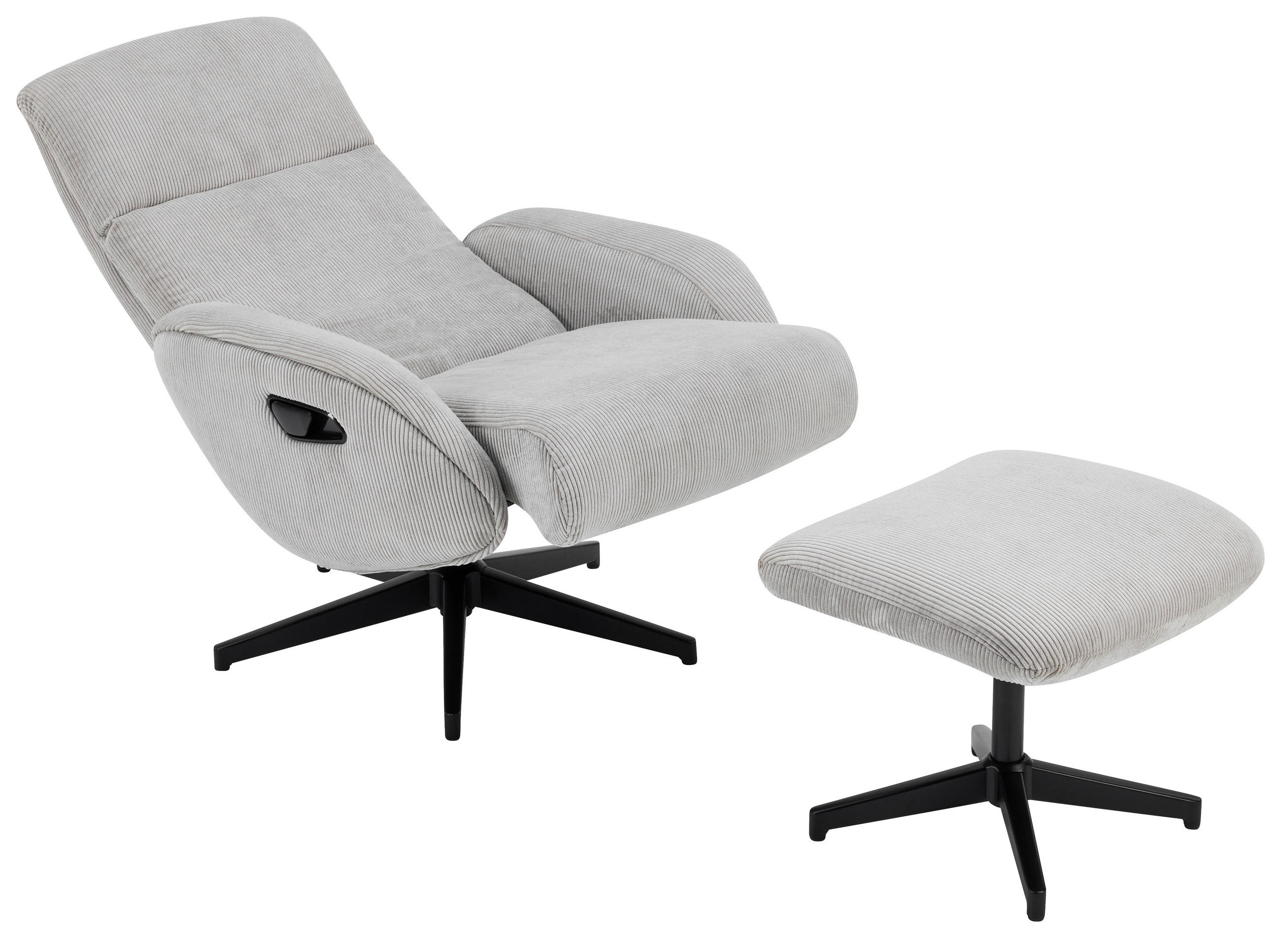 RELAXSESSELSET inkl. Funktion Cord Relaxfunktion, Hocker    - Schwarz/Grau, Design, Textil/Metall (75/106/74cm) - Xora