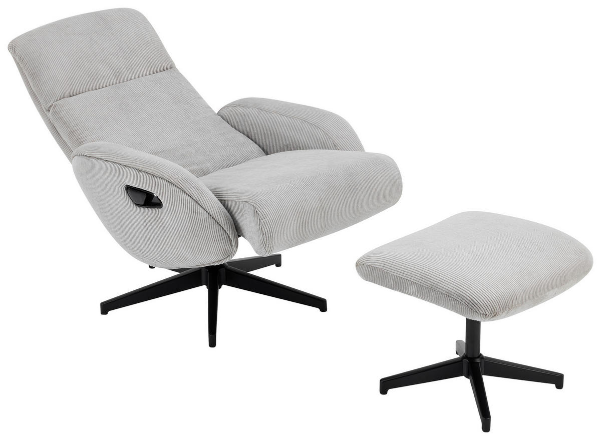 RELAXSESSELSET inkl. Funktion Cord Relaxfunktion, Hocker    - Schwarz/Grau, Design, Textil/Metall (75/106/74cm) - Xora