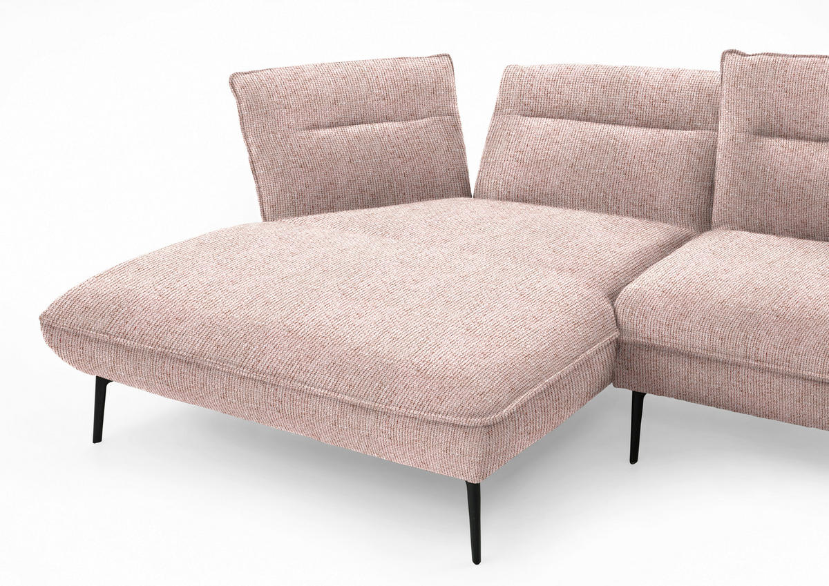 ECKSOFA in Flachgewebe Altrosa  153/339 cm  - Schwarz/Altrosa, Design, Textil/Metall (153/339cm) - Moderano