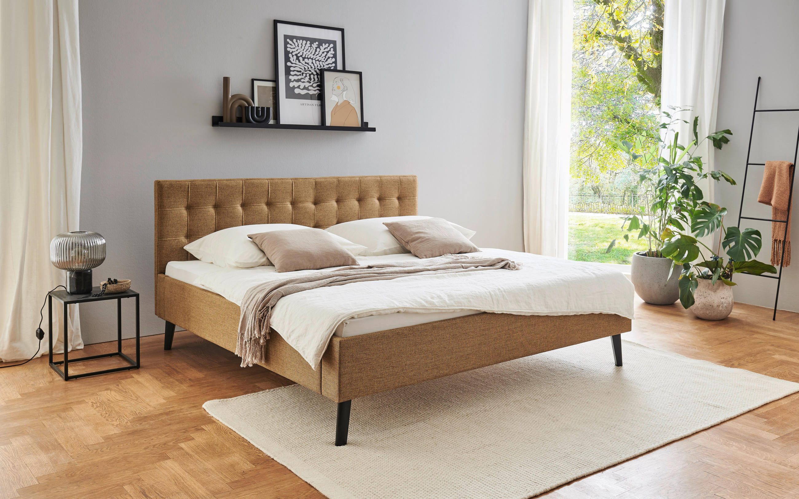 POLSTERBETT 180/200 cm  in Bernsteinfarben  - Bernsteinfarben/Schwarz, Basics, Holz/Textil (180/200cm) - Boxxx