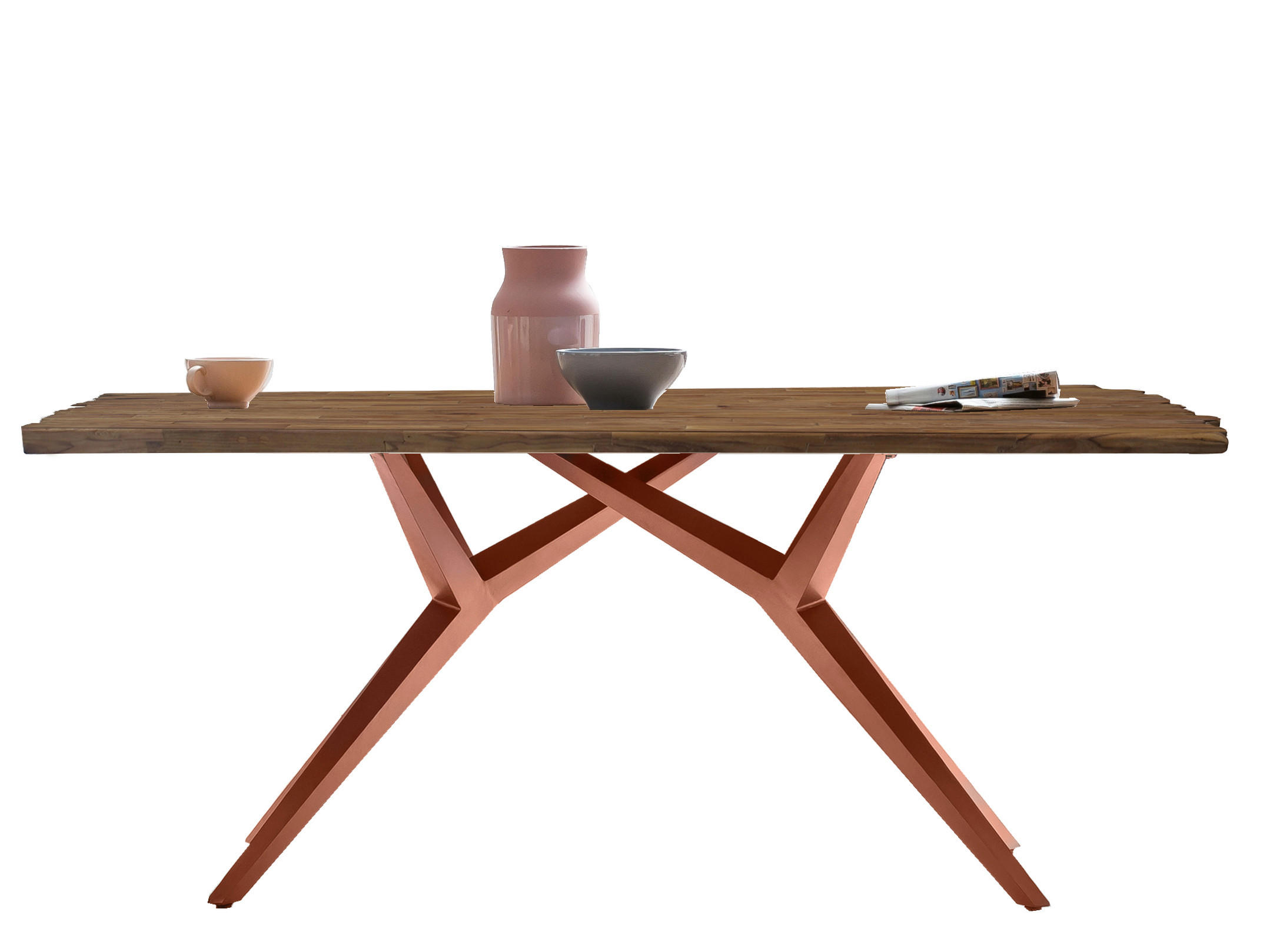 ESSTISCH 220/100/73,5 cm Echtholz  Holz, Metall rechteckig Braun, Naturfarben  - Braun/Naturfarben, MODERN, Holz/Metall (220/100/73,5cm) - MID.YOU