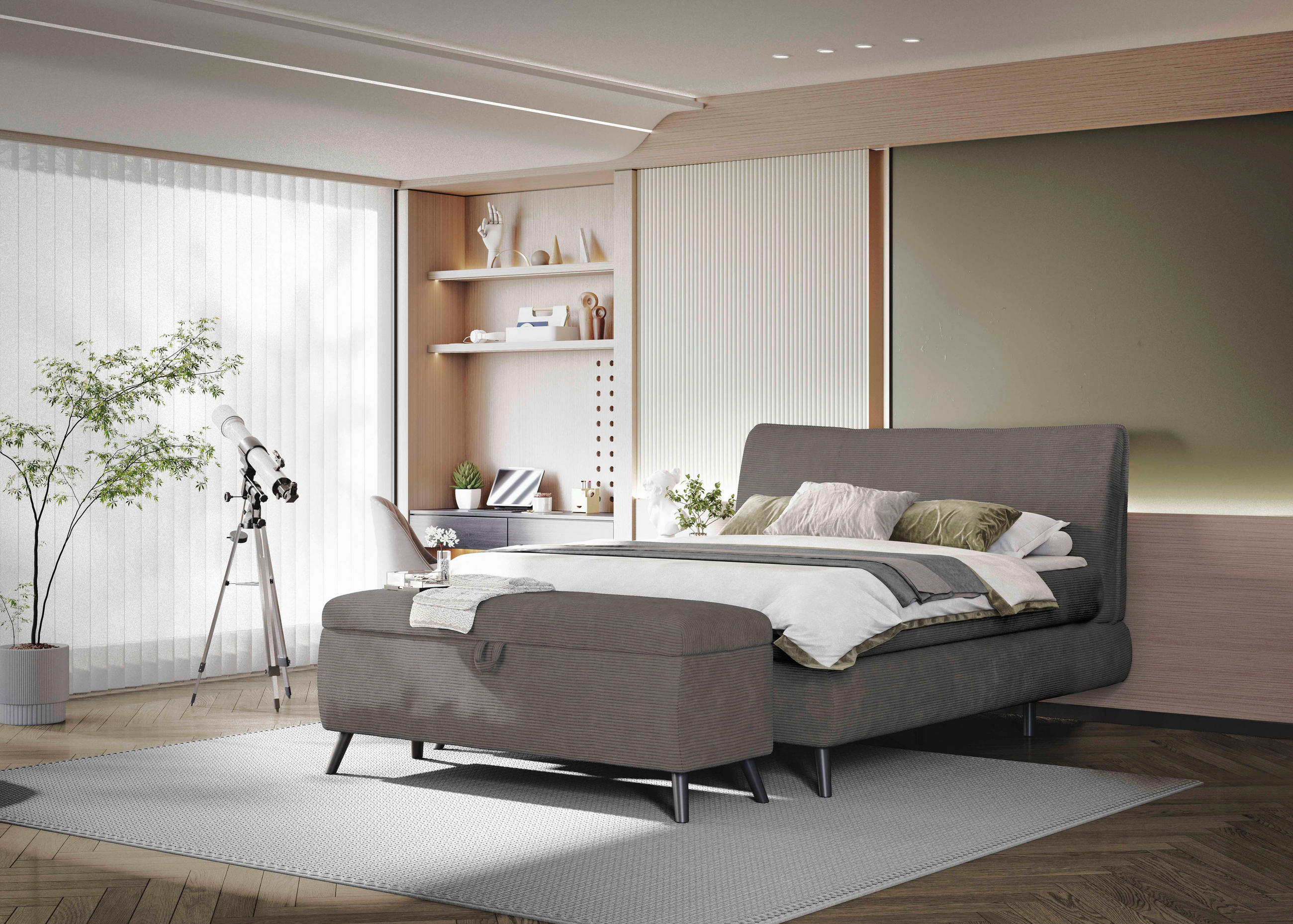 BOXSPRINGBETT 160/200 cm  in Dunkelgrau  - Dunkelgrau/Schwarz, Trend, Holz/Textil (160/200cm) - Esposa