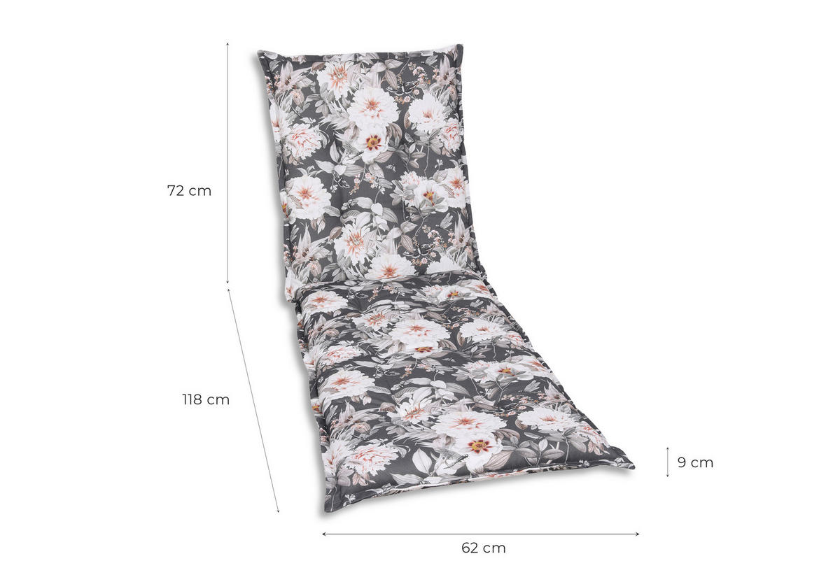 LIEGENAUFLAGE in Anthrazit, Grau, Weiß Blume  - Anthrazit/Weiß, Basics, Textil (60/9/190cm)
