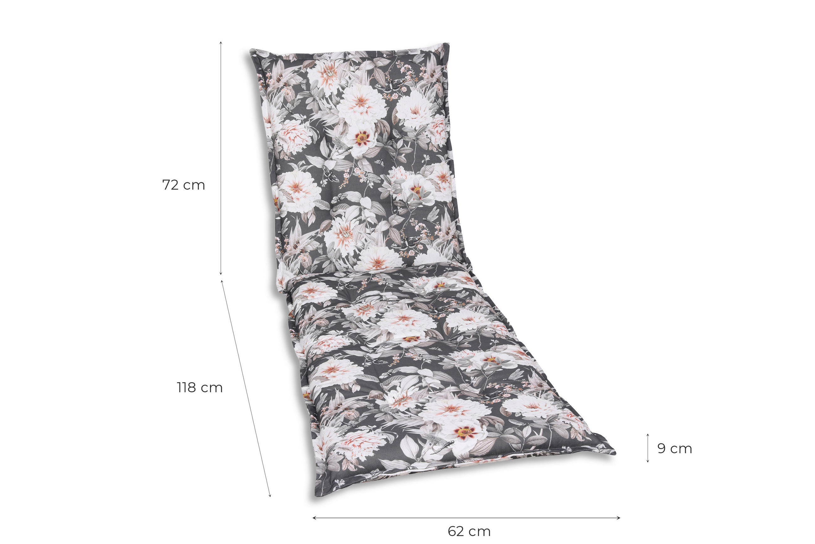 Thumbnail - Xxxl Liegenauflage, Grau, Anthrazit, Weiß, Textil, Blume, Füllung: Schaumstoff, Vlies, rechteckig, 60x9x190 cm, Oeko-Tex...