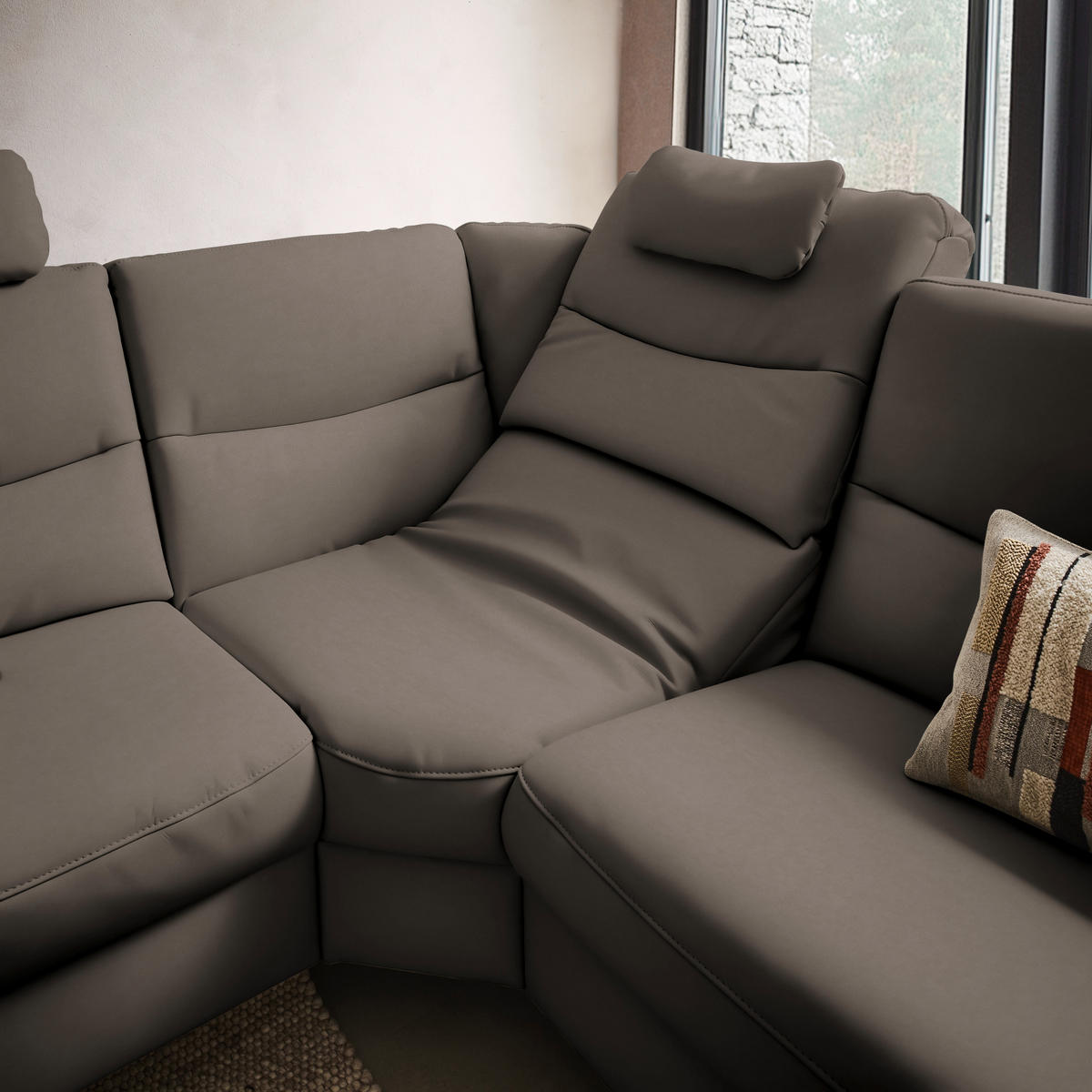 ECKSOFA  in Echtleder Graubraun  249/280 cm  - Anthrazit/Graubraun, Design, Leder/Metall (249/280cm) - Himolla Komfortklass