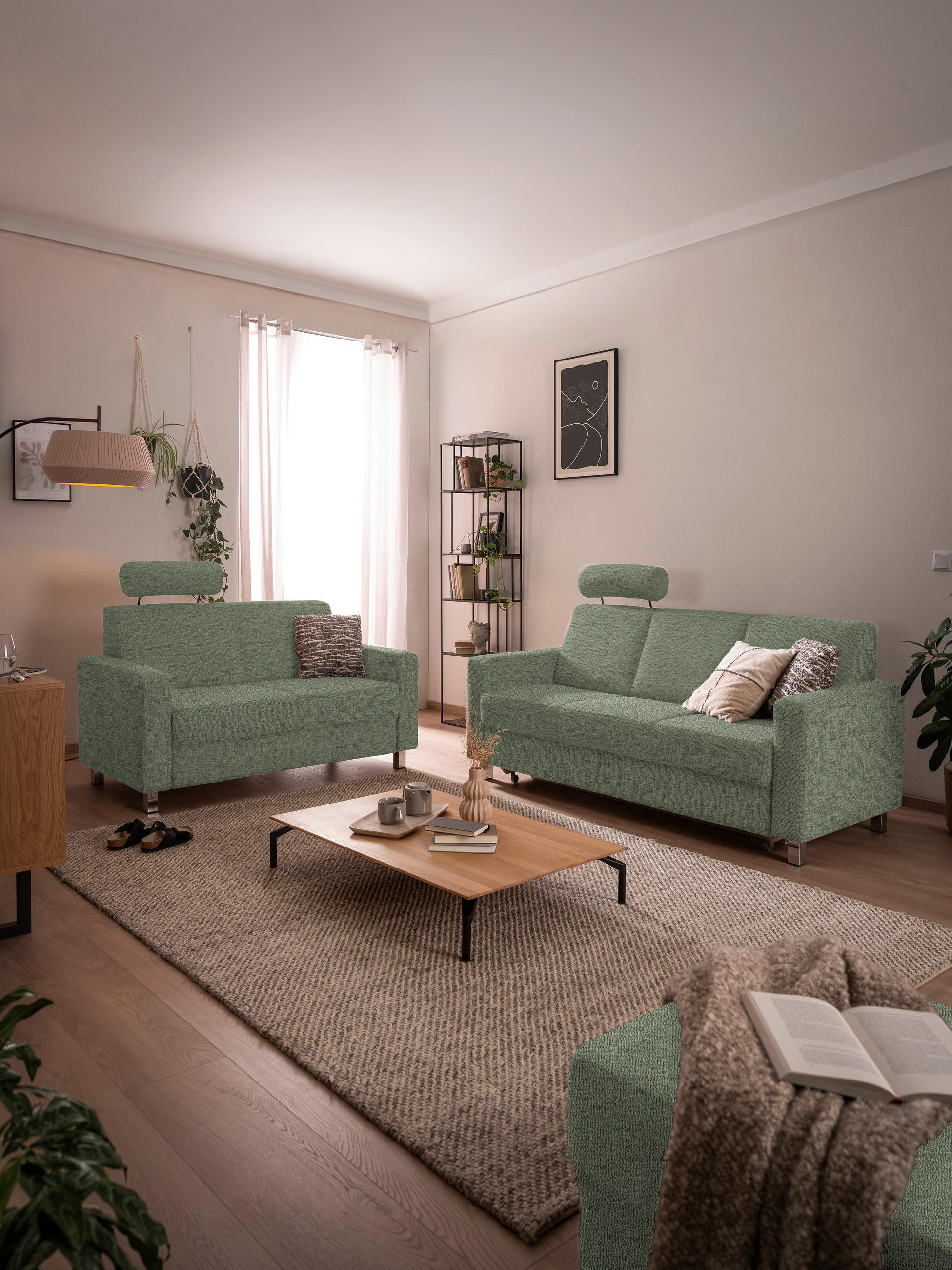 2-SITZER-SOFA in Flachgewebe Hellgrün  - Chromfarben/Hellgrün, Design, Textil/Metall (158/83/85cm) - Xora