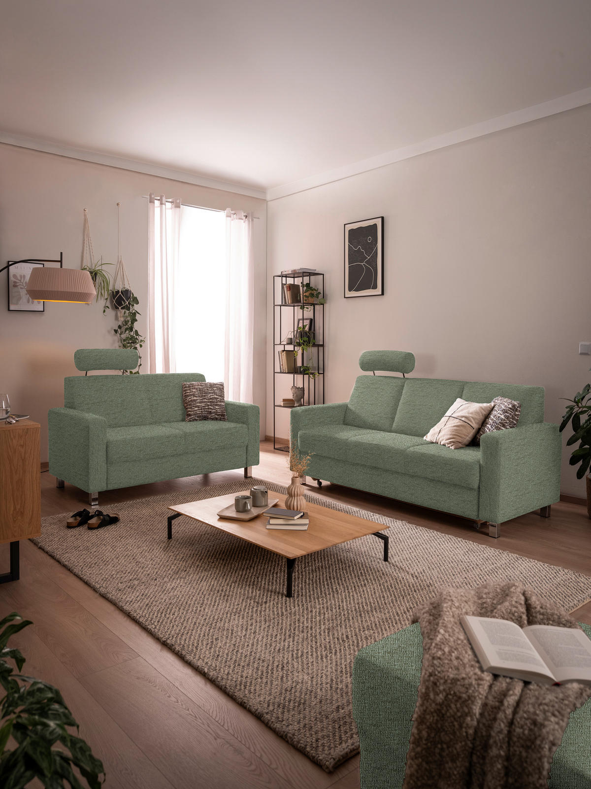 2-SITZER-SOFA in Flachgewebe Hellgrün  - Chromfarben/Hellgrün, Design, Textil/Metall (158/83/85cm) - Xora