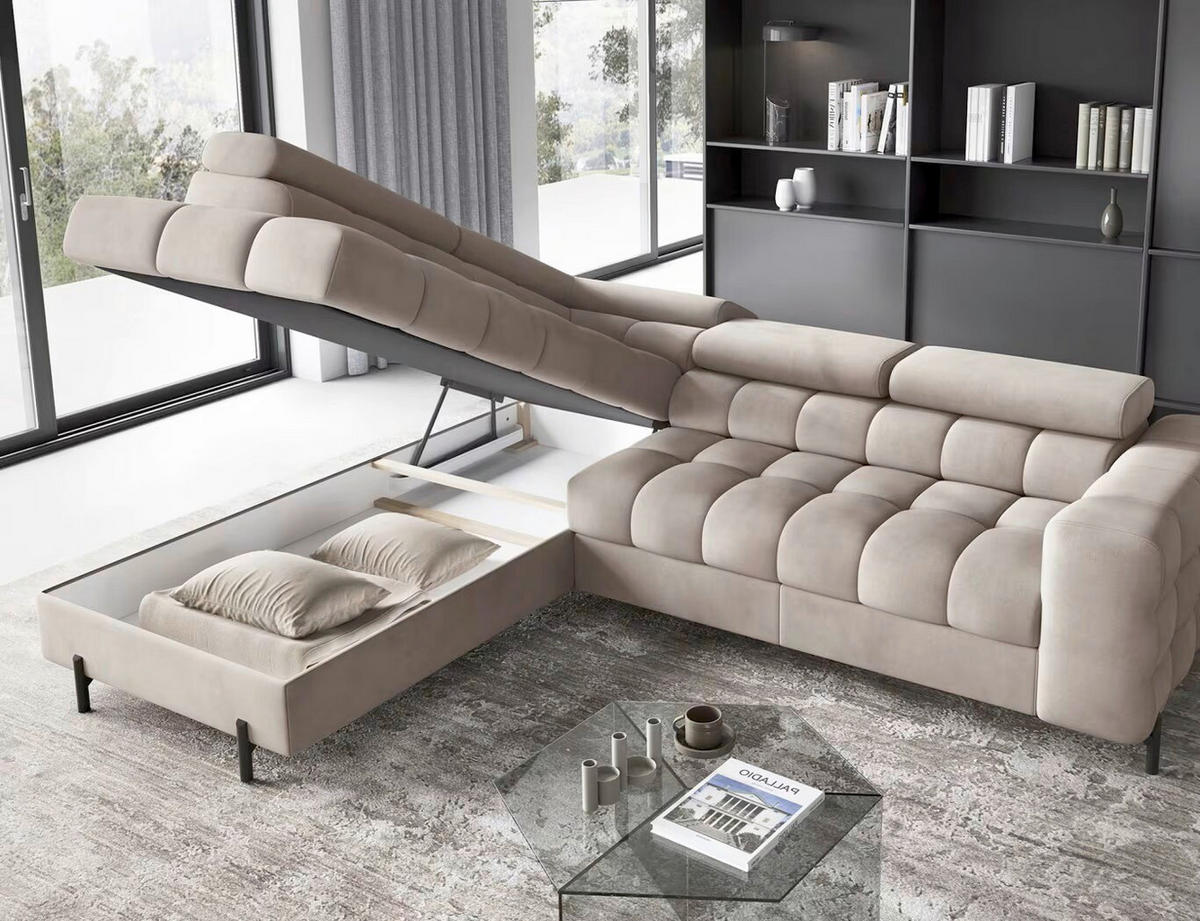ECKSOFA in Plüsch Beige  200/276 cm  - Beige/Schwarz, Design, Textil/Metall (200/276cm) - MID.YOU