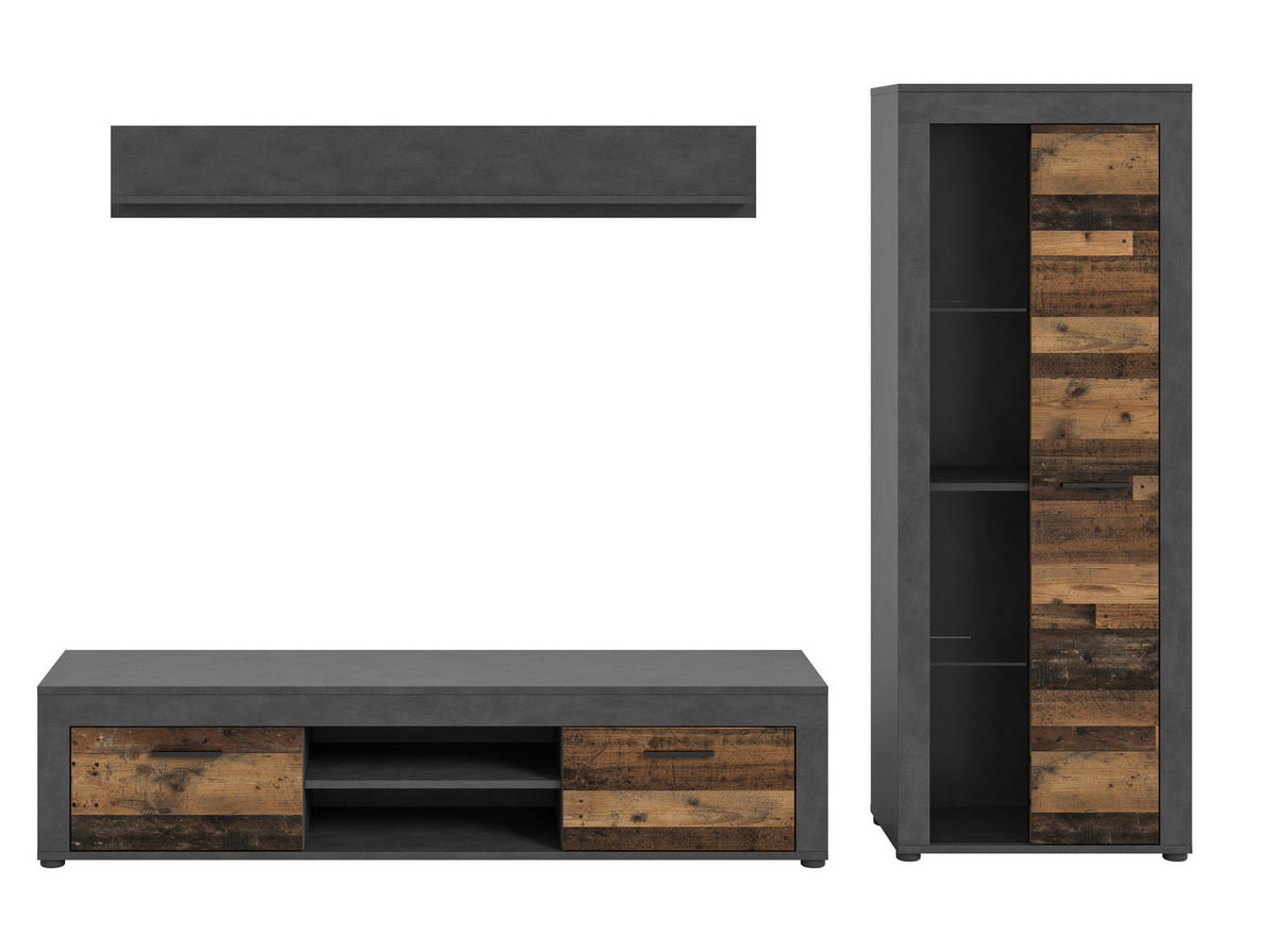 OBÝVACIA STENA, sivá, prírodná farba - čierna/sivá, Design, kompozitné drevo/plast (159/235/35cm) - MID.YOU