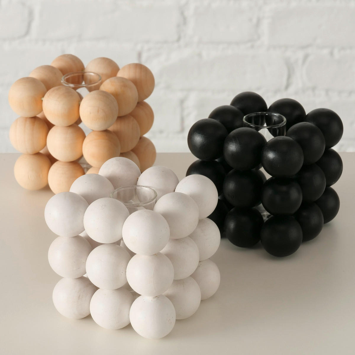 VASE 9 cm  - Schwarz/Braun, Trend, Glas/Holz (9/9cm)