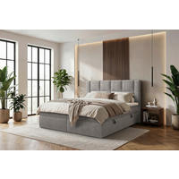 BOXBETT 180/200 cm,  in Taupe, gepolstertes Kopfteil, Bettkasten, Topper, Matratzen, H3 = fest  - Taupe/Schwarz, MODERN, Holz/Holzwerkstoff (180/200cm) - Boxxx