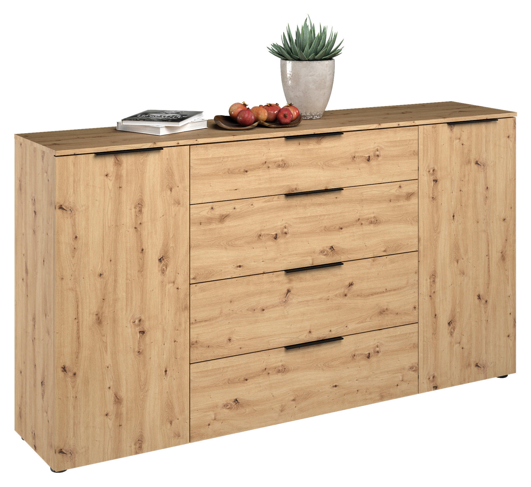 ŠIROKÁ KOMODA, farba duba, 180/100/40 cm - čierna/farba duba, Basics, kov/kompozitné drevo (180/100/40cm) - Dieter Knoll