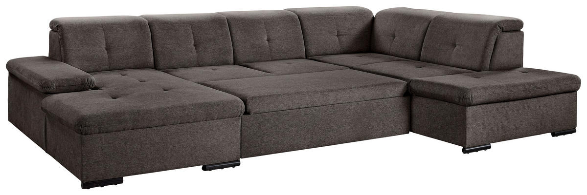 WOHNLANDSCHAFT Schwarz Chenille  - Schwarz/Grau, KONVENTIONELL, Kunststoff/Textil (240/340/188cm) - Carryhome