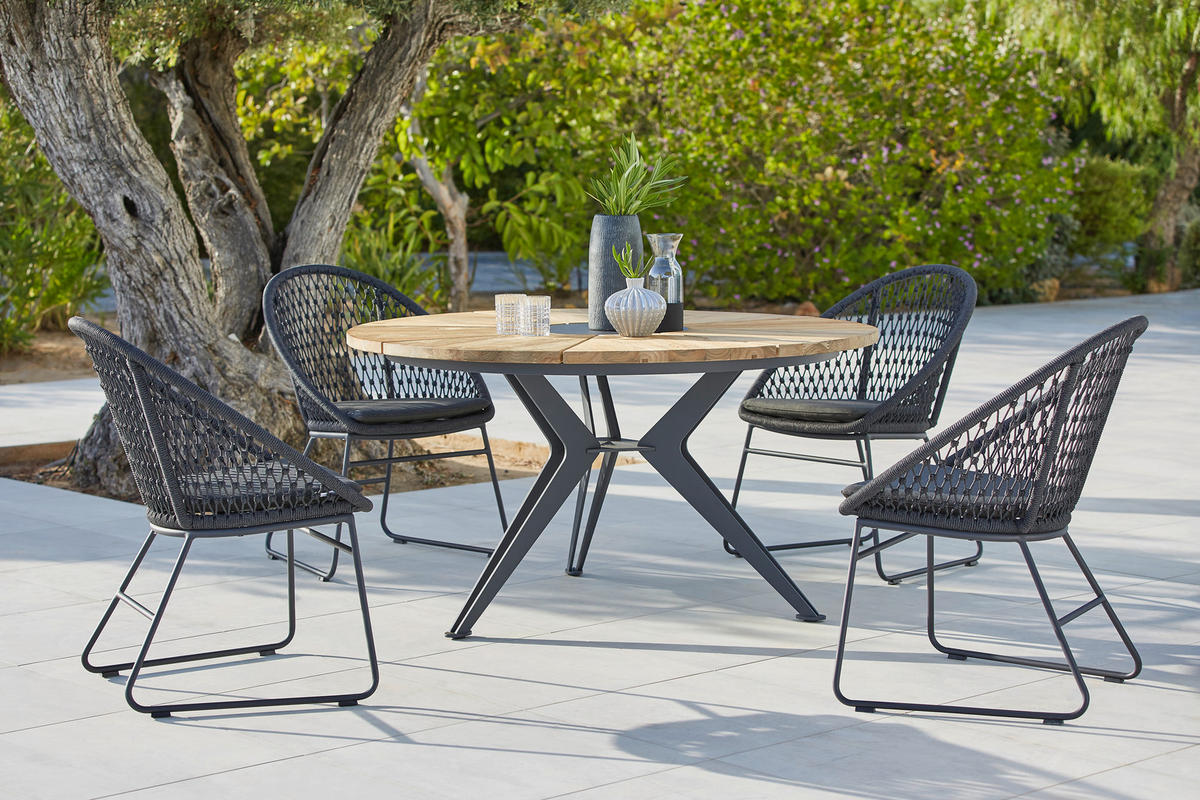 GARTENTISCH 140/140/76 cm Holz, Metall Anthrazit, Teakfarben rund  - Anthrazit/Teakfarben, Design, Holz/Metall (140/140/76cm)