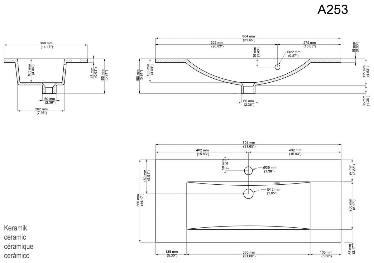BADEZIMMER  in 80,4 cm  - Weiß Hochglanz/Silberfarben, MODERN, Keramik/Holzwerkstoff (80,4cm) - MID.YOU