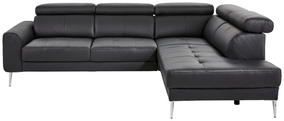 ECKSOFA Echtleder Schwarz  - Chromfarben/Schwarz, Design, Leder/Metall (262/213cm) - Hom`in