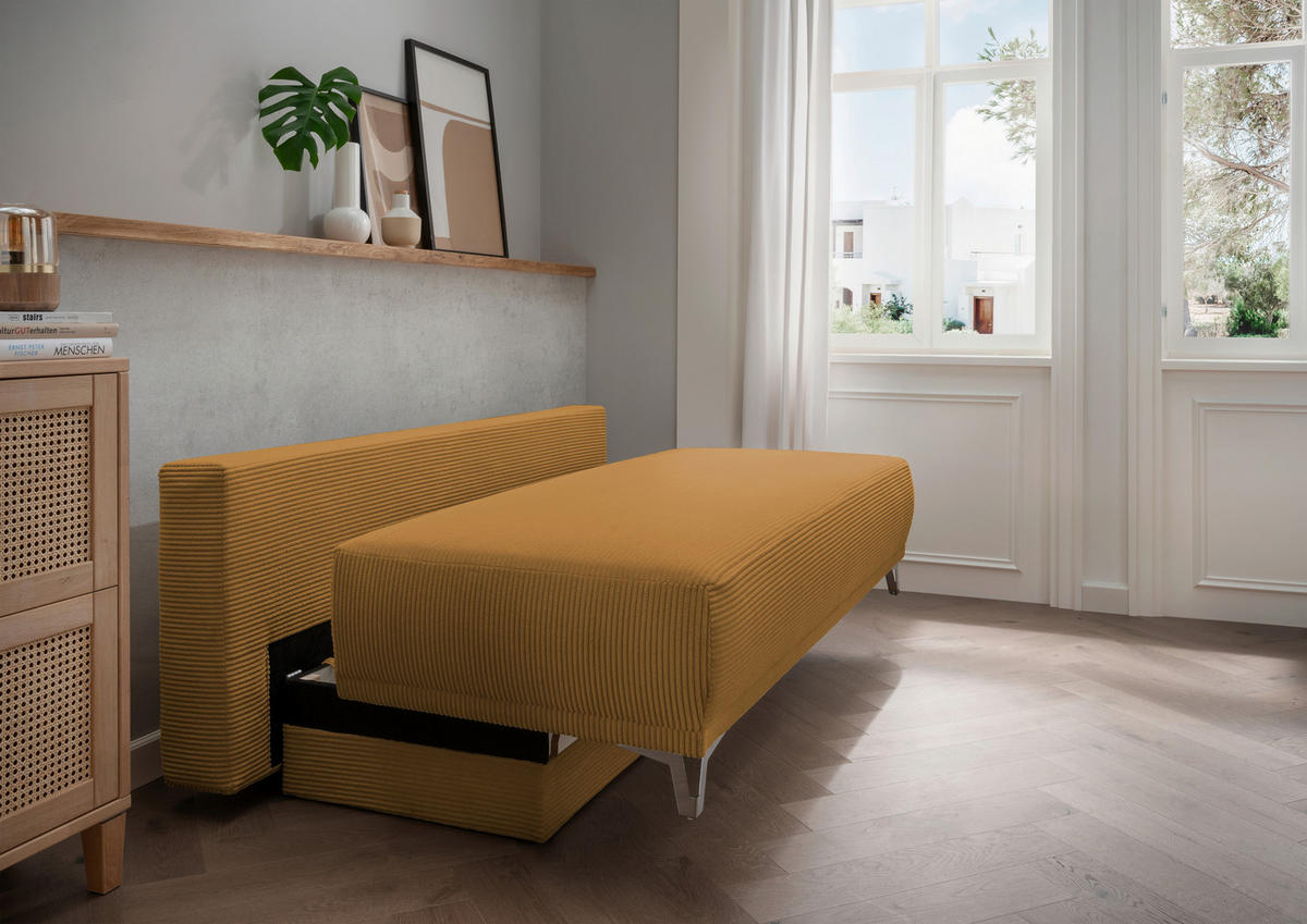 SCHLAFSOFA in Cord Goldfarben  - Chromfarben/Goldfarben, Modern, Textil/Metall (198/90/100cm) - Livetastic