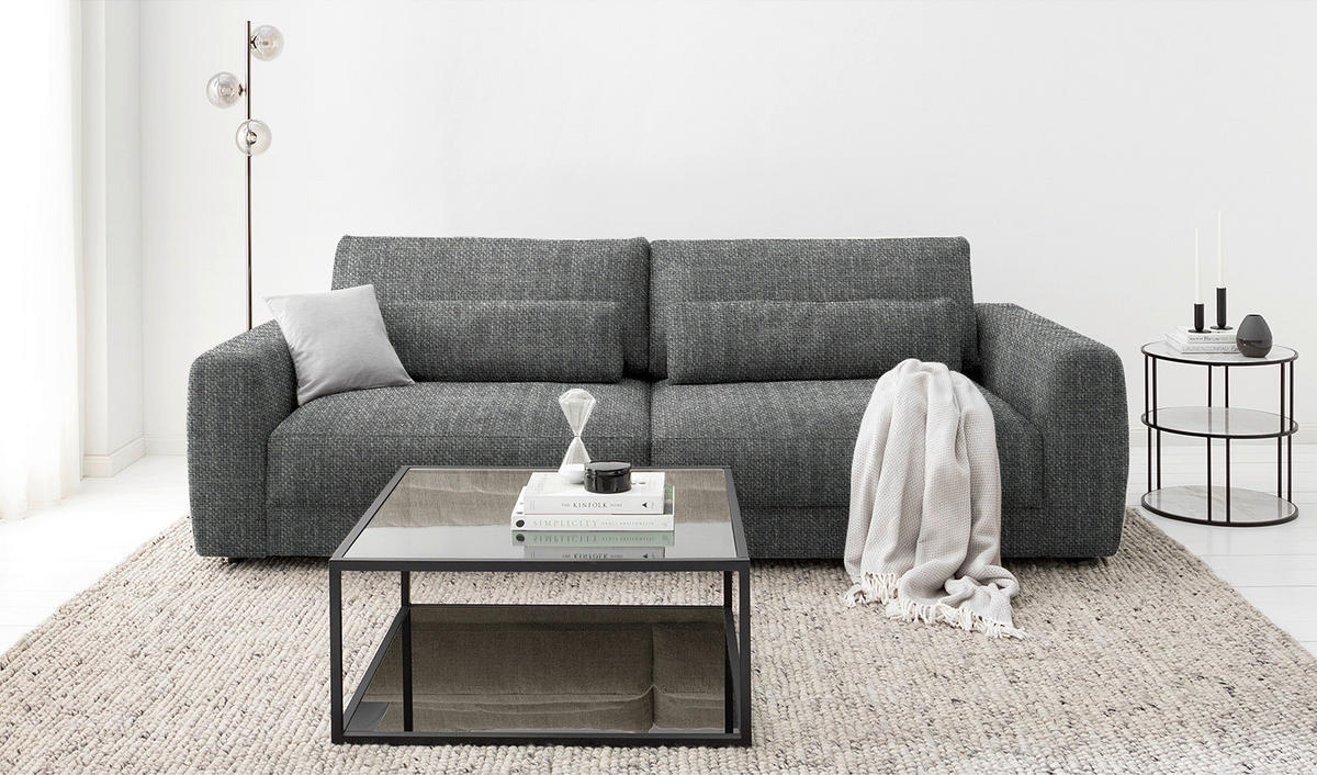 3-SITZER-SOFA in Webstoff Grau  - Schwarz/Grau, Design, Kunststoff/Textil (250/80/117cm) - home24