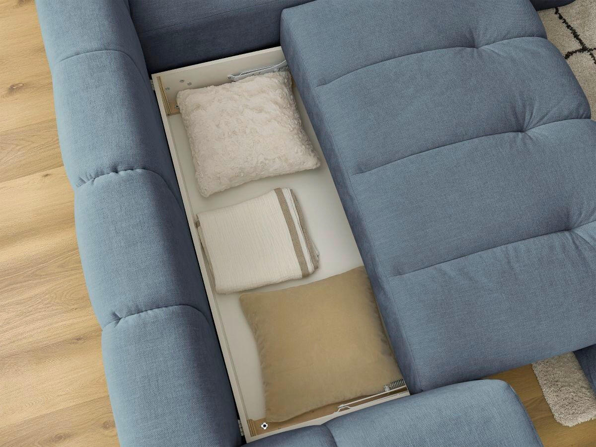 ECKSCHLAFSOFA FUJI Leinenoptik Hellblau  inkl.  - Schwarz/Hellblau, MODERN, Kunststoff/Textil (282/204cm)
