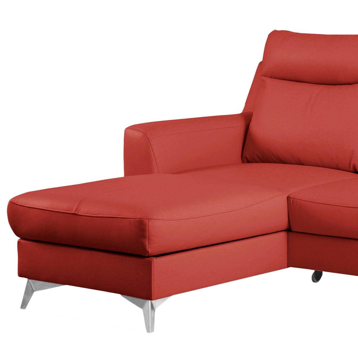 ECKSOFA Lederlook Echtleder Rot  - Chromfarben/Rot, Design, Leder/Textil (236/168cm) - Livetastic