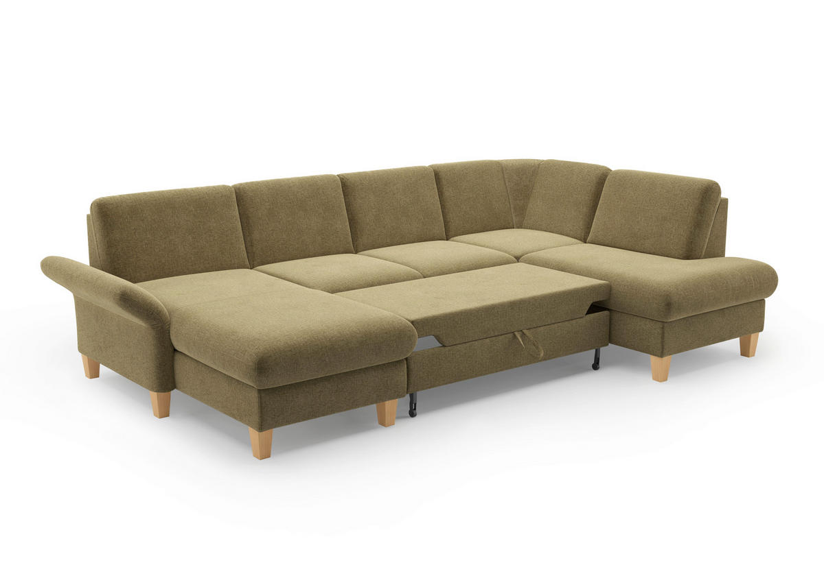 WOHNLANDSCHAFT - Eichefarben/Olivgrün, KONVENTIONELL, Holz/Textil (164/314/195cm) - Sit & More