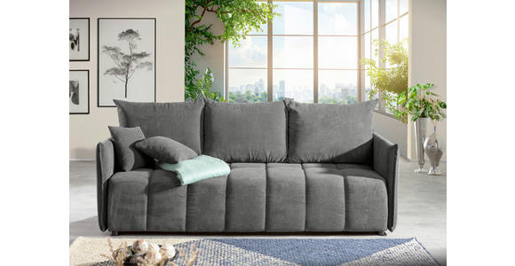 SCHLAFSOFA Plüsch Grau  inkl. Zierkissen, Rückenkissen, Bettkasten, Schlaffunktion, Rücken echt, Liegefläche im Originalstoff  - Schwarz/Grau, KONVENTIONELL, Kunststoff/Textil (200/73/105cm) - Carryhome