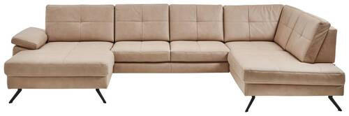 WOHNLANDSCHAFT in Lederlook, Mikrofaser Hellbraun, Haselnussfarben  - Hellbraun/Schwarz, Design, Textil/Metall (345/220cm) - Beldomo System