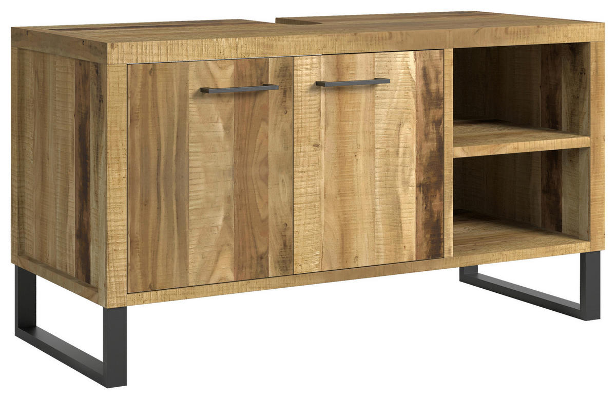 WASCHBECKENUNTERSCHRANK 116/64/50 cm  - Schwarz/Naturfarben, Natur, Holz/Metall (116/64/50cm) - Livetastic